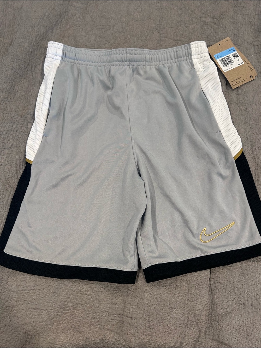 Nike Boys Grey Athletic Shorts iwith Gold Swoosh